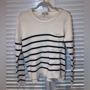 Madewell Cream Navy Striped Sweater Small Nautical Pocket Knit